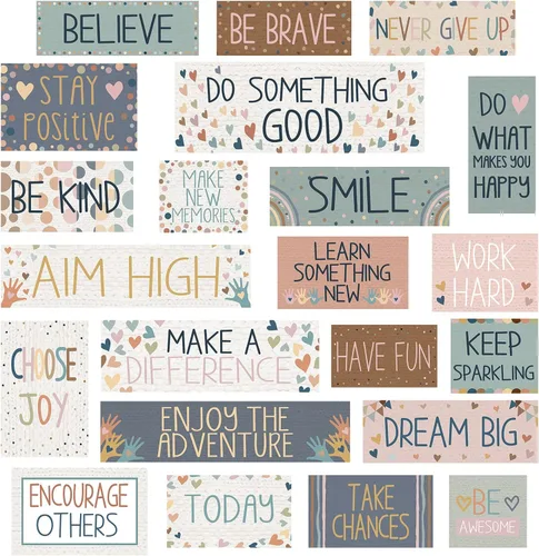 Outus Juego de 22 letreros motivacionales de confeti para el aula, decoración de tablón de anuncios, para el regreso a la escuela, aula, guardería,