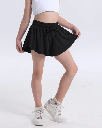 Miniatura 6 de KEREDA Pantalones cortos fluidos para niñas, pantalones cortos de mariposa para niñas adolescentes con forro de elastano 2 en 1 para correr