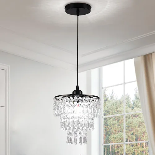 Miniatura 10 de Lámpara de techo de cristal de 3 niveles con colgante de cristal, decoración para pasillo, comedor, sala de estar, dormitorio, casquillo E26, cromado