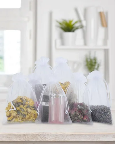 Miniatura 2 de Kslong 100 bolsas pequeñas de malla con cordón de 3 x 4, bolsas de organza transparente con cordón para joyas, bolsas de malla para fiestas de boda
