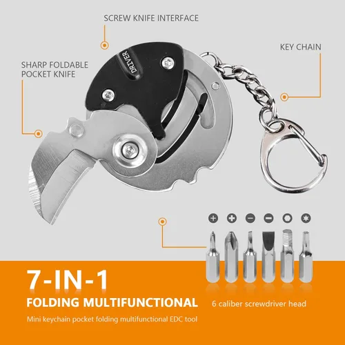 Miniatura 2 de Mini herramienta multifuncional plegable para exteriores 7 en 1 - Pequeña herramienta EDC con juego de destornilladores - colgante de bolsillo