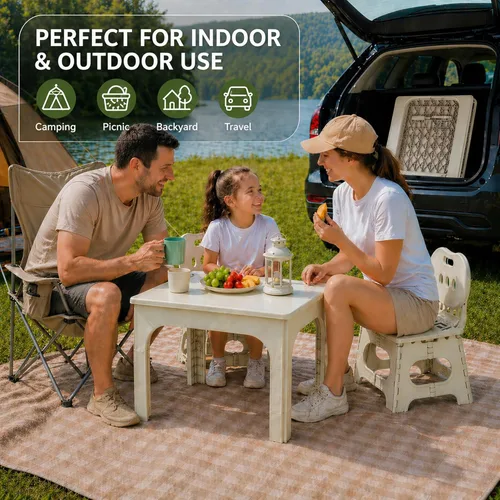 Miniatura 4 de UNICOO Juego de mesa y silla plegable, mesa de actividades portátil de altura ajustable con 2 sillas plegables, para interiores y exteriores