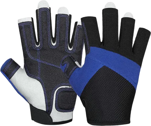 Miniatura 9 de ChinFun Guantes de vela unisex acolchados con palma sin dedos, guantes de kayak, perfectos para remo, canoa para hombres, mujeres y jóvenes A-azul
