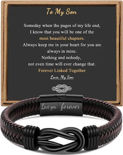 Miniatura 13 de Regalo para Hombres Pulsera Infinita para Hombres Papá Marido Novio Hijo Nieto Hermano Sobrino Tío Cuero Trenzado Marrón Siempre Unidos Acero