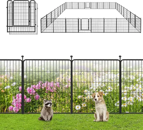 Miniatura 20 de Valla de Jardín con Puerta Cercado de Metal para Patio, 32 pulgadas x 23 pies 10 Paneles de Valla Sin Excavación Paneles de Valla Temporal