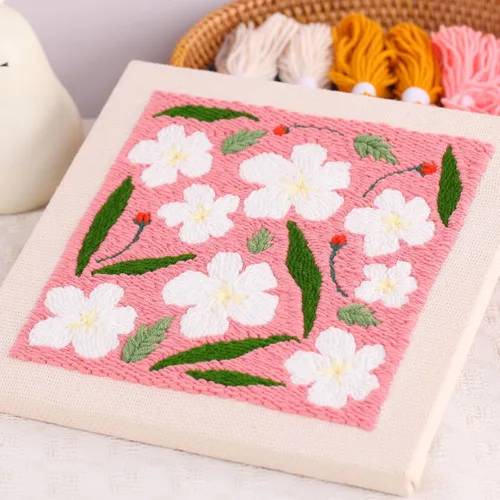 Miniatura 3 de Kit de aguja de perforación para bordado con marco, kits de iniciación al bordado para niños principiantes, tela para aguja de perforación con Rosa