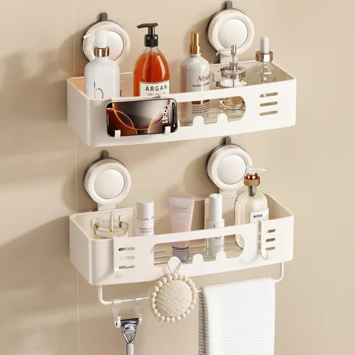 Miniatura 11 de Voldra Organizador de ducha esquinero con ventosa, estantes de ducha esquineros de aluminio para pared sin taladrar, organizador de ducha