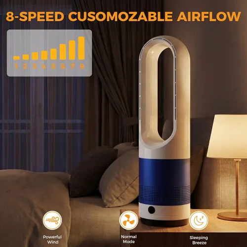 Miniatura 4 de NEWBULIG Ventilador de torre sin aspas de 22 pulgadas para dormitorio, ventilador silencioso oscilante de 80°, 8 velocidades, temporizador de 9H