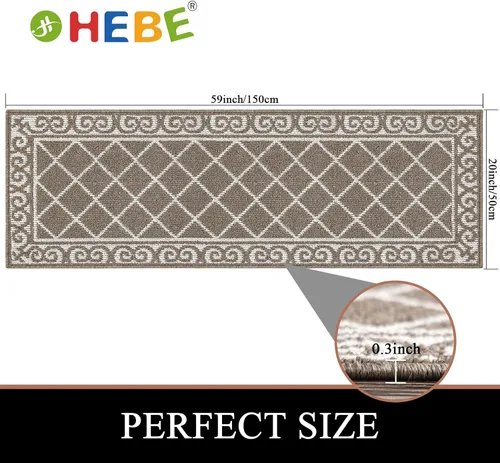 Miniatura 2 de HEBE Alfombra Pasillo Lavable 20"x59" Tapete Interior para Puerta Corredores, Alfombra Pasillo Antideslizante Atrapa Suciedad Tapetes de Piso Café