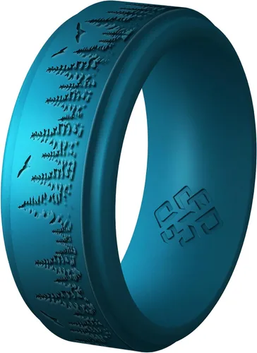Miniatura 37 de Knot Theory Anillo de silicona para hombre, grabado de montaña, ondas, bosque, ancho de banda de 0.315 pulgadas, transpirable, ajuste cómodo