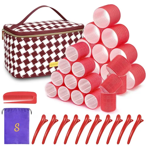Miniatura 12 de Juego de rodillos de cabello 18 piezas, rodillos de cabello con pinzas y peine, rizadores de peluquería, estilos DIY, Sungenol 3 tamaños de rodillos