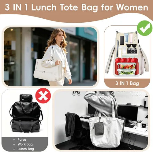 Miniatura 6 de Bolsa de mano para computadora portátil para mujer, 15.6 pulgadas, impermeable, de cuero, gran capacidad, maletín de trabajo para oficina y negocios