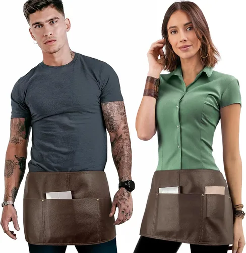 Miniatura 7 de Under NY Sky Delantal de cuero – correas cruzadas, pierna dividida, remachado, forrado – Piel auténtica para barberos, chef, camarero, barista Negro