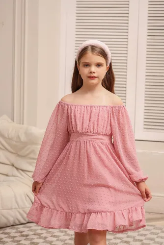 Miniatura 4 de GRACE KARIN Vestido escalonado con volantes para niñas, vestido acampanado de manga larga con lunares suizos, 6-12 años