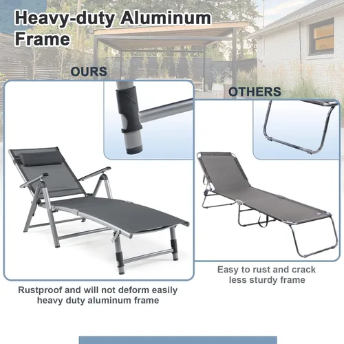 Miniatura 9 de HAPPYGRILL Sillón de aluminio para patio con respaldo ajustable de 8 posiciones, reposapiés de 2 posiciones, cómodo reposacabezas, silla reclinable