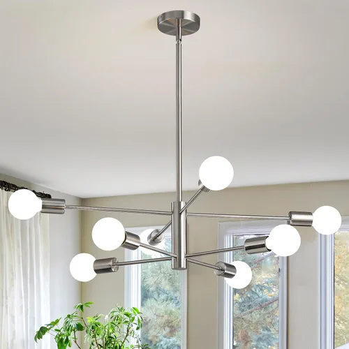 Miniatura 18 de RUIYEY Lámpara Sputnik Moderna, Lámpara de Techo Semiempotrada Negra y Dorada, Candelabros de Mediados de Siglo para Dormitorio, Comedor, Isla