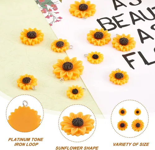 Miniatura 7 de Dijes de girasol de resina para hacer joyas, coloridos colgantes de flores de margaritas de verano, cuentas de girasol, adornos para pulseras, Flor