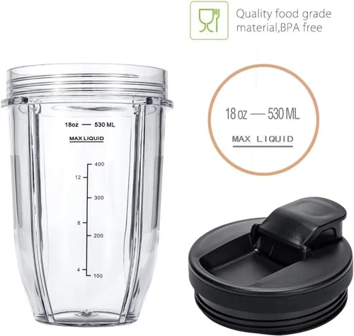 Miniatura 4 de Vasos de repuesto de 18 onzas compatibles con licuadora Ninja Nutri BN401, SS101, BN400, BN800, BN801, SS351, SS151 TWISTi DUO, con tapas mejoradas