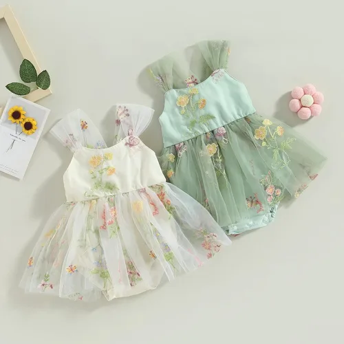 Miniatura 7 de Vestido de verano para bebé niña, con tirantes ajustables, sin espalda, bordado floral, tutú de cumpleaños