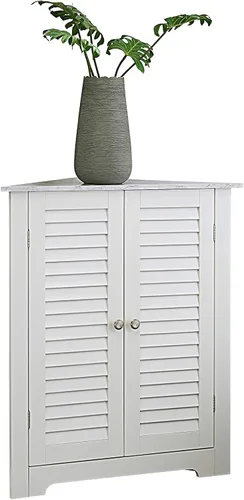 Miniatura 3 de Kings Brand Furniture - Armario de almacenamiento de piso de esquina para baño Decatur, color blanco
