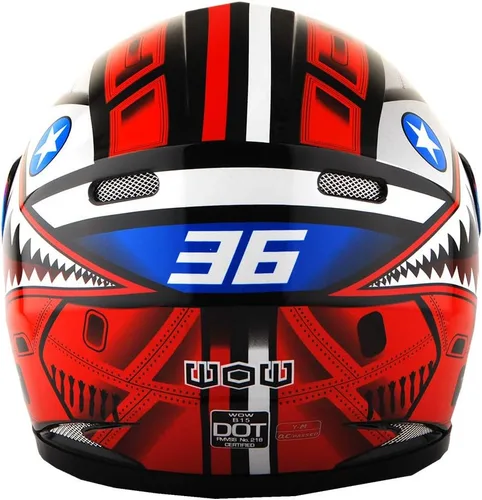 Miniatura 6 de WOW Casco integral para motocicleta, bicicleta urbana BMX MX para niños: HKYB15 Rojo tiburón
