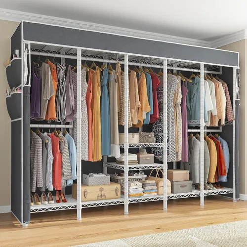 Miniatura 10 de Raybee Perchero de ropa resistente de 88.2 pulgadas de ancho, para colgar ropa, extra ancho, portátil, cargas de armario, 1200 libras, estante Negro