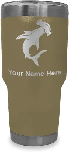 Miniatura 11 de LaserGram Vaso aislado al vacío de 20 onzas, tiburón martillo, grabado personalizado incluido (negro)