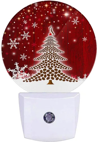 EKOBLA Árbol de Navidad rojo de invierno, luz nocturna LED, luz nocturna de Navidad, copos de nieve, luces nocturnas enchufables a la pared con