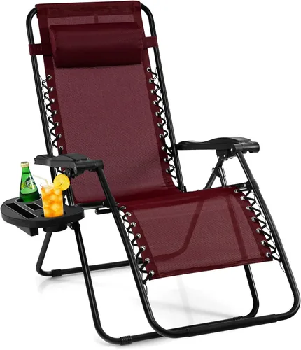 Miniatura 11 de Giantex Zero Gravity - Silla reclinable para patio al aire libre con portavasos y almohada extraíble, respaldo ajustable, silla de salón
