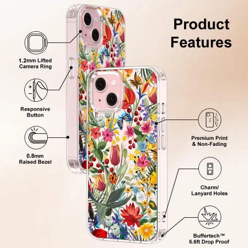 Miniatura 6 de MOSNOVO Funda para iPhone 15, grado militar, probada en caídas de 6.6 pies, transparente con diseño de jardín Claro - En El Jardín