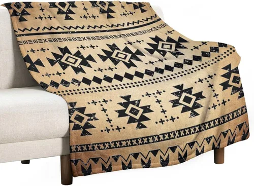 Manta tribal azteca, cobija nativa del suroeste, manta de punto étnico vintage con estampado geométrico abstracto para sillón, sofá, cama, exterior,