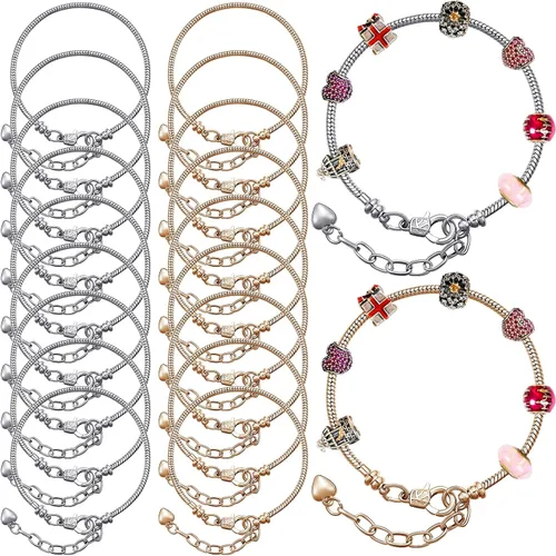 Miniatura 8 de Hicarer - 20 pulseras de serpiente ajustables para hacer joyas, cadenas de acero inoxidable doradas y plateadas con extensor de corazón