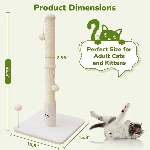 Miniatura 2 de Woochpet Postes rascadores para gatos de 33" para gatos adultos, rascador de gatos con base cubierta de tela suave y cuerda de sisal duradera