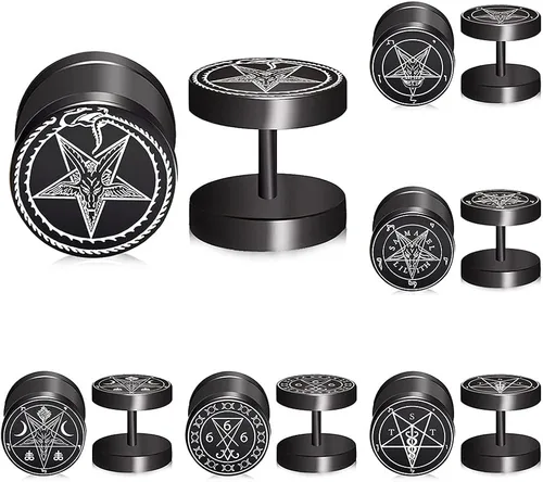 FLYUN 6 pares de aretes de calavera para hombre, aretes de calibre falso, aretes de tapones falsos para hombres y hombres, aretes negros con