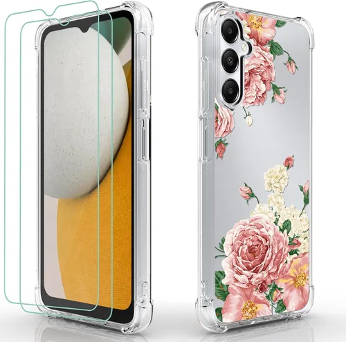 Osophter Funda para Galaxy A15: funda de goma TPU flexible para Samsung Galaxy A15 para Samsung Galaxy A15 con protector de pantalla (flor rosa
