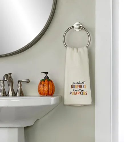 Miniatura 4 de SKL Home Juego de 2 toallas de mano bordadas con diseño de calabazas de fútbol otoñal, 100% algodón, decorativas, para baño, cocina, bar y regalo
