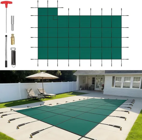 Miniatura 10 de VEVOR Cubierta rectangular para piscina de 12 x 20 pies, toldo de invierno de PVC color carbón, impermeable y repelente de suciedad