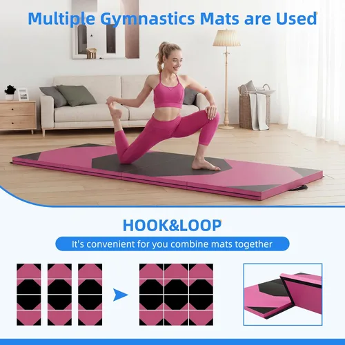 Miniatura 5 de Polar Aurora - Esterillas de gimnasia plegables de 4 pies x 8 pies x 2 pulgadas, gruesas, para ejercicios aeróbicos, estiramiento y yoga Rosa-Negro