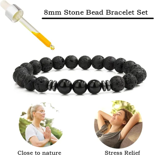Miniatura 3 de MengPa - Pulseras de cuentas con cuentas de piedra volcánica mate y roca de lava, elástica, para hombre y mujer