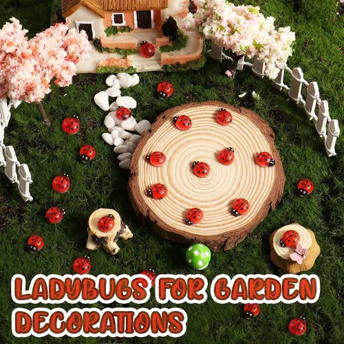 Miniatura 4 de 100 piezas de mini mariquitas de resina, figuras de mariquitas en miniatura, pequeños animales de mariquita de resina para casa de muñecas