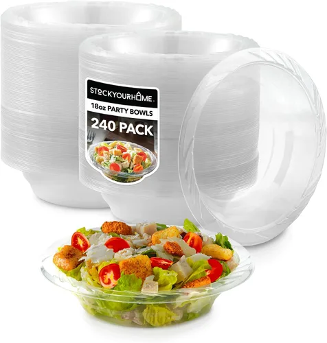 Stock Your Home (240 unidades) Elegantes cuencos de plástico transparente de 18 onzas para fiestas, tazón grande desechable para cenas o cócteles,