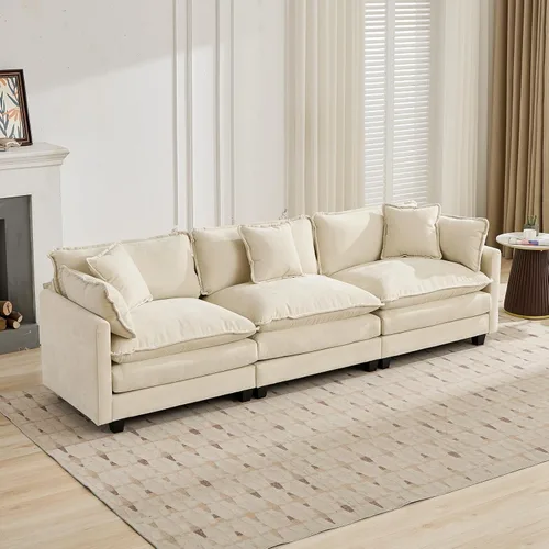 Miniatura 46 de Sofá modular negro de 111.5 pulgadas, sofás seccionales grandes de 3 plazas para sala de estar, sofá nube de tela de felpilla de gran
