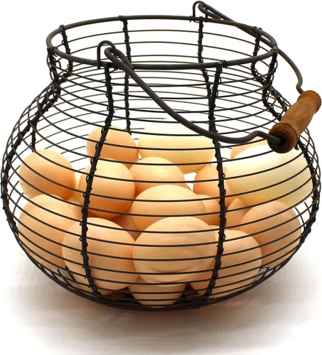 Miniatura 5 de CVHOMEDECO. Elegante cesta de huevo de alambre con asa de natación Primitives Vintage Gathering Basket. Negro