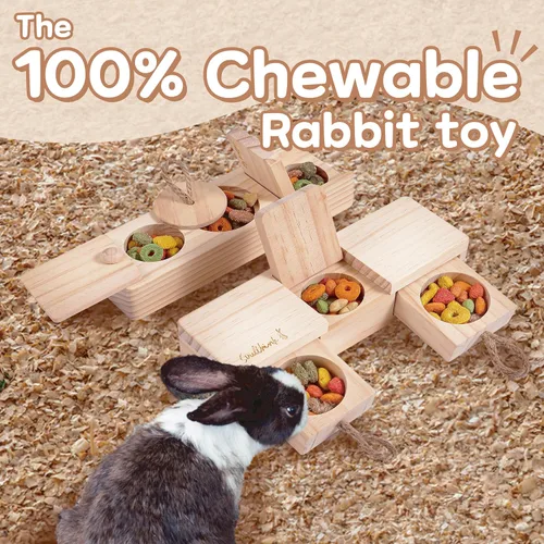 Miniatura 2 de SoulThink® Juguetes de madera interactivos para mascotas de conejo - Juguetes masticables para conejos para roer y oler, adecuados para cobayas