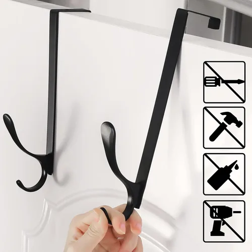 Miniatura 4 de SKOLOO Ganchos para colgar sobre la puerta, para puertas de hasta 1.8 in de grosor, paquete de 5, ganchos de acero inoxidable para colgar sobre