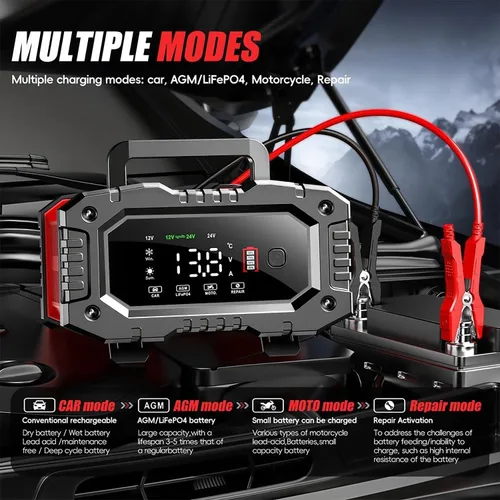 Miniatura 4 de Cargador de Batería de Automóvil 20 Amperios, 12V 24V LiFePO4 Ácido de Plomo Mantenedor de Batería Inteligente Automático, Cargador de Goteo