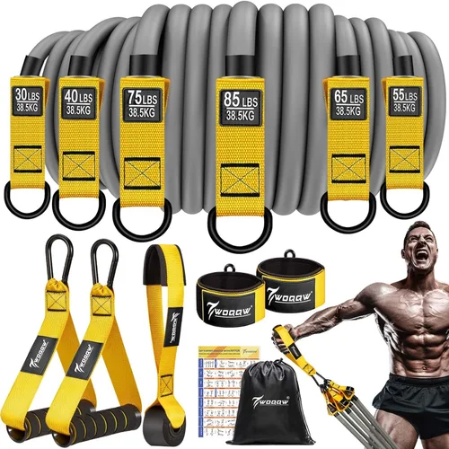 Miniatura 13 de WOQQW Bandas de resistencia pesada para entrenamiento, bandas de ejercicio de 350 libras/450 libras con asas, juego de bandas de entrenamiento
