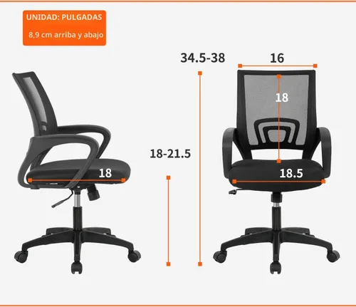 Miniatura 3 de BestOffice Silla de Oficina Ergonómica Silla Giratoria de Escritorio de Respaldo Medio Respaldo y Soporte Lumbar Transpirable Altura Negro
