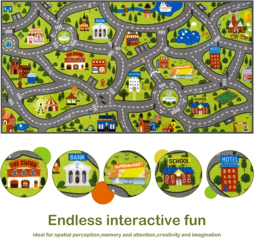 Miniatura 5 de STARUIA Alfombra de juego para niños, 60 x 32 pulgadas, ultra antideslizante, alfombra educativa para niños, alfombra de coche lavable