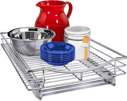 Lynk Professional® - Cajón organizador desplegable/deslizante de 14 pulgadas de ancho x 18 pulgadas de profundidad, para gabinetes de cocina, Cromo